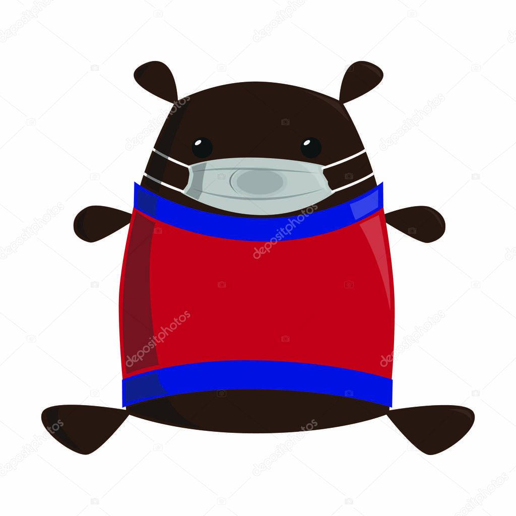 Illustration of Bear in medical protection mask. Medical mask. Caring for health. Virus protection. Flu epidemic. artoon style