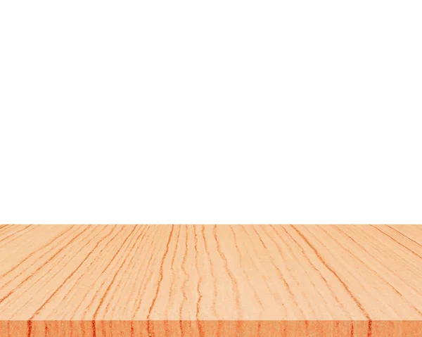 Tampo de mesa de madeira vazio isolado no fundo branco para montagem de exibição de seus produtos — Fotografia de Stock