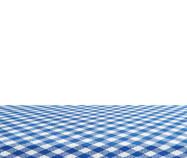 空のテーブルと白い背景 - フォト モンタージュや製品表示用に分離された青いテーブル クロス — ストック写真