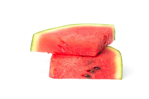 Aufgeschnittene reife Wassermelone isoliert auf weißem Hintergrund. — Stockfoto