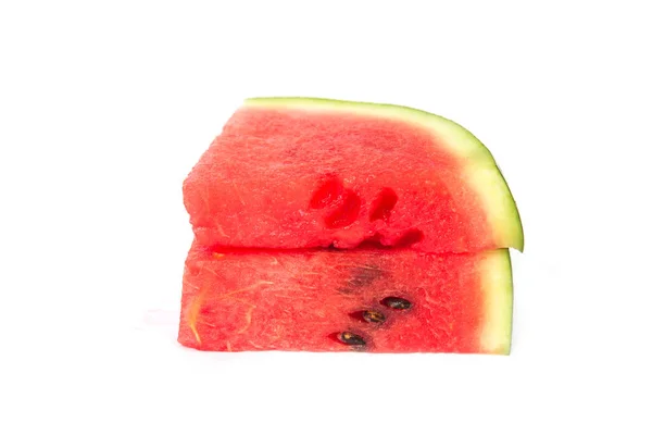 Aufgeschnittene reife Wassermelone isoliert auf weißem Hintergrund. — Stockfoto