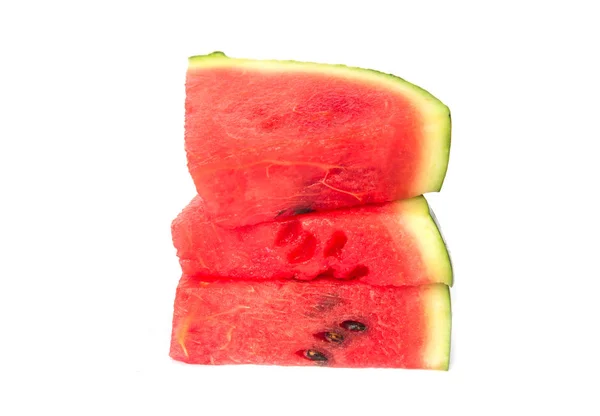 Aufgeschnittene reife Wassermelone isoliert auf weißem Hintergrund. — Stockfoto