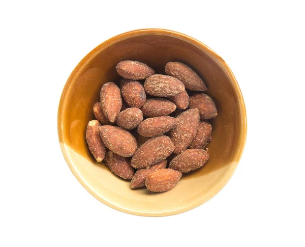 Almonds in bowl isolated on white background. — Stock Photo, Image