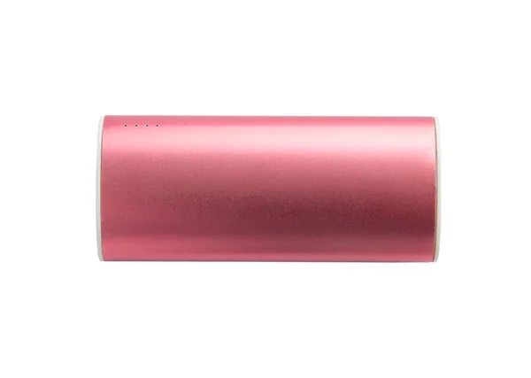 Розовый переносной банк питания для зарядки мобильных устройств изолированы на белом фоне . — стоковое фото