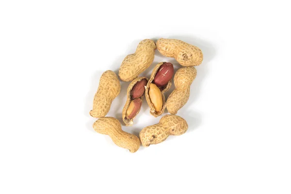 Dried peanuts isolated on white background , top view. — Stock Photo, Image