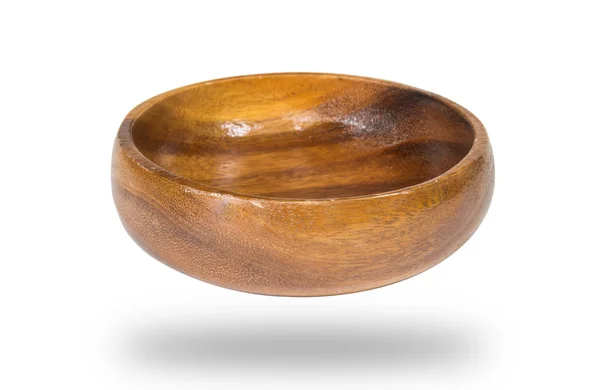 Empty round wooden bowl isolated on white background , clipping path. — Stock Photo, Image