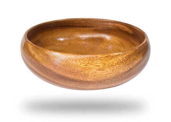 Empty round wooden bowl isolated on white background , clipping path. — Stock Photo, Image