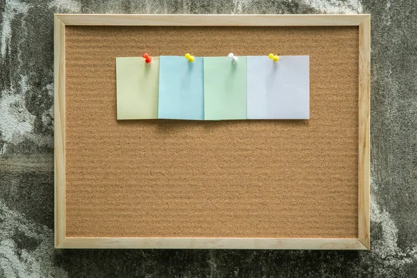 Paper note pin on cork board. Blank notes for add text message. sticker note.