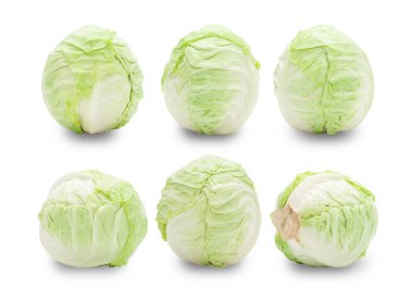 Tüm yeşil lahana seti kırpma yolu ile beyaz arkaplan izole.