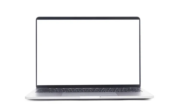 带有空白屏幕的笔记本电脑 在白色背景下与剪切路径隔离 — 图库照片