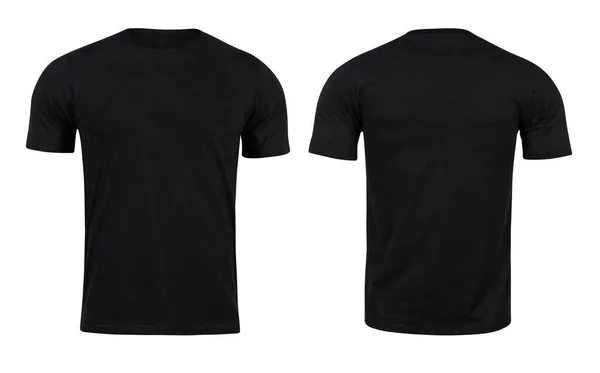 Camisetas Negras Delanteras Traseras Para Diseño Aislado Sobre Fondo Blanco —  Fotos de Stock