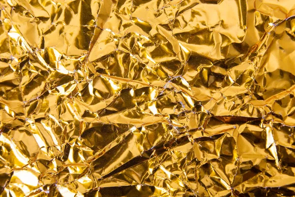 Guld Skrynkliga Folie Papper Textur Bakgrund — Stockfoto