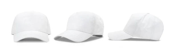 Casquette Baseball Blanche Isolée Sur Fond Blanc Avec Chemin Coupe — Photo