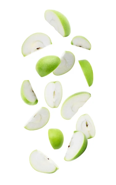 傾斜した熟した緑のリンゴは クリッピングパスで白い背景に隔離されます — ストック写真