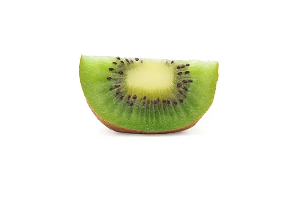 Skiva Mogen Kiwi Frukt Isolerad Vit Bakgrund Med Klippning Väg — Stockfoto
