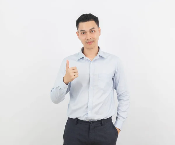 Joven Guapo Asiático Negocios Hombre Sonriendo Mostrando Pulgares Arriba Aislado —  Fotos de Stock