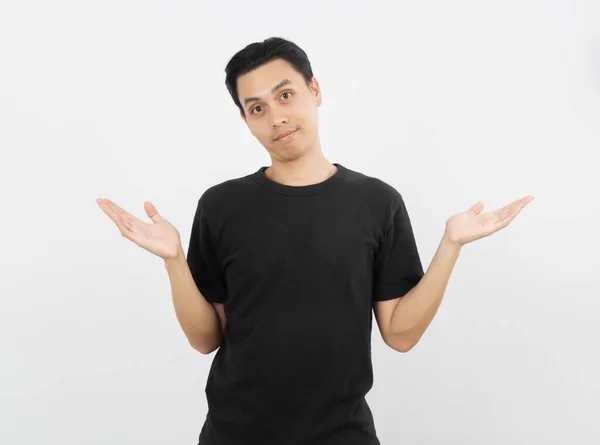 Jovem Bonito Asiático Homem Fazendo Dúvidas Gesto Isolado Fundo Branco — Fotografia de Stock