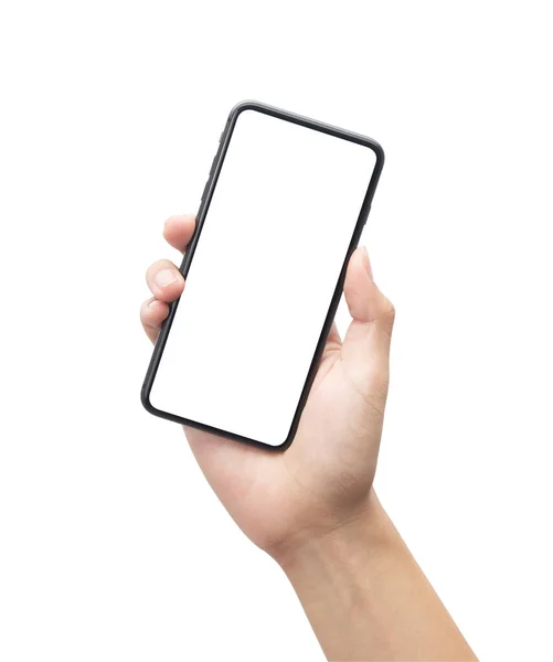 Beyaz Arkaplanda Kırpma Yolu Ile Izole Siyah Ekranlı Akıllı Telefonu — Stok fotoğraf