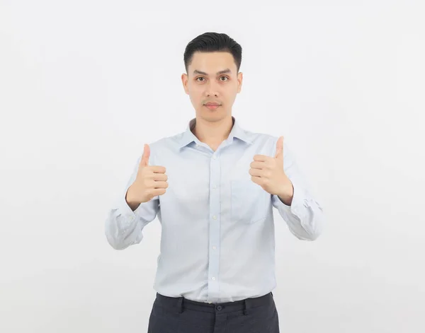 Joven Guapo Asiático Negocios Hombre Sonriendo Mostrando Pulgares Arriba Aislado —  Fotos de Stock