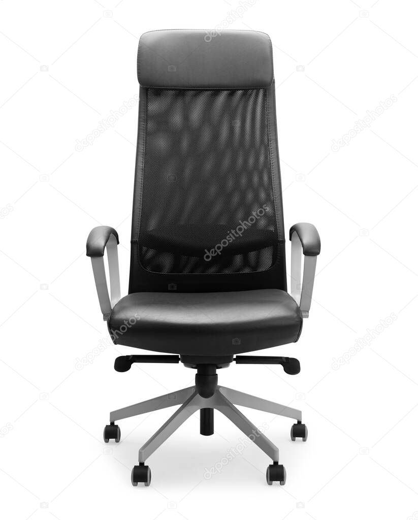 Black office chair isolated on white background with clipping path.