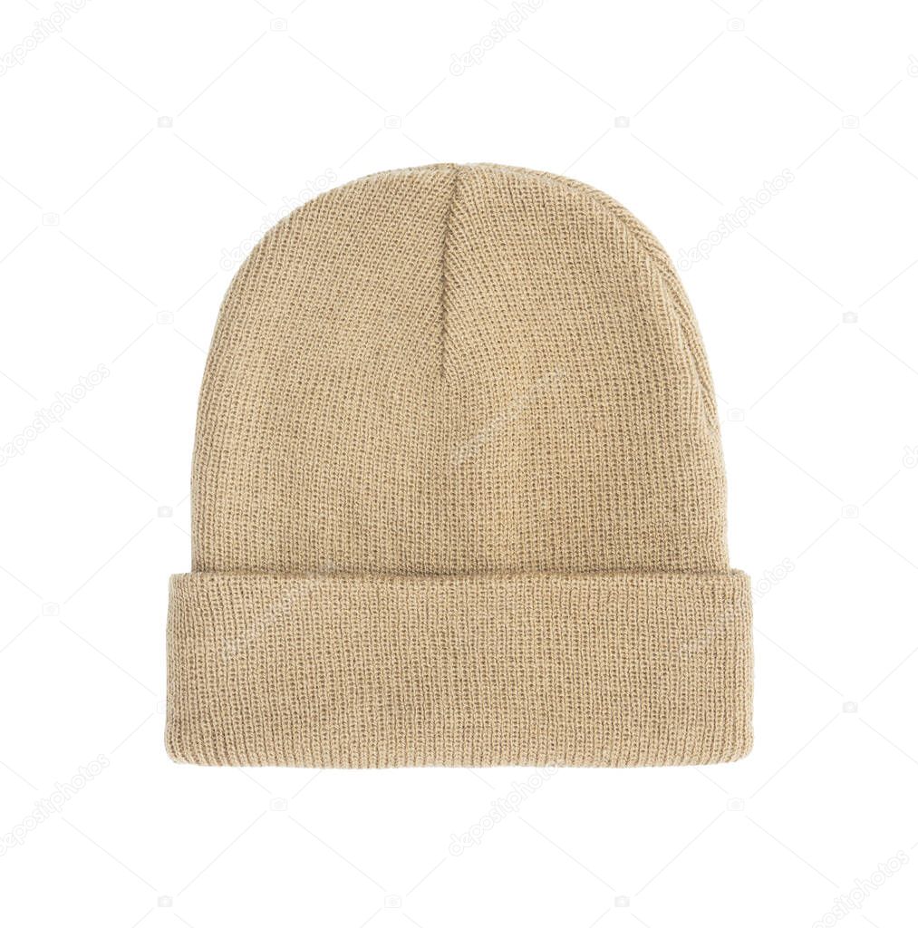Bage beanie winter hat isolated on white background with clipping path.