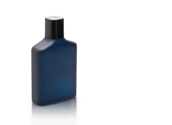 Dark Blue Bottle Perfume Isolated White Background Reflection Clipping Path — Stock Photo, Image