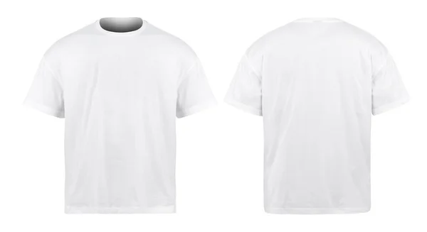 Branco Oversize Camisetas Mockup Frente Verso Isolado Fundo Branco Com — Fotografia de Stock