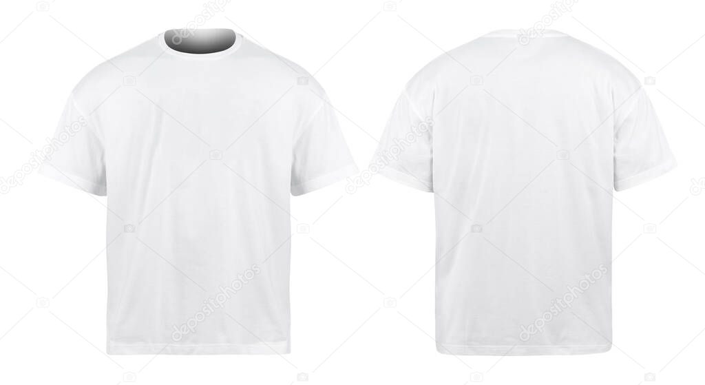 White Oversize T-shirts mockup front and back isolated on white background with clipping path.