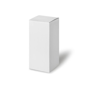 Öngörünümde beyaz kutucuk ürünü uzun şekil ambalajı kırpma yolu ile beyaz arkaplanda izole.