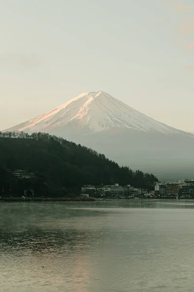 Krajina Fuji Pohled Hory Kawaguchiko Jezero Ranním Východu Slunce Zimní — Stock fotografie