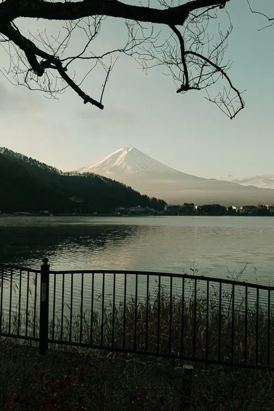 Paesaggio Fuji Vista Sulle Montagne Lago Kawaguchiko Mattino Alba Stagioni — Foto Stock