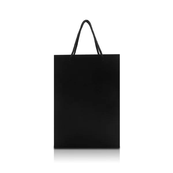 Zwarte Papieren Tas Met Handgrepen Vooraanzicht Geïsoleerd Witte Achtergrond Met — Stockfoto