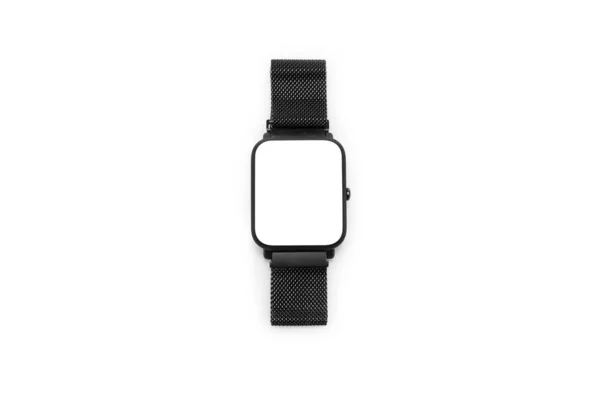 Czarny Zegarek Smart Pustym Ekranem Izolowanym Białym Tle Ścieżką Wycinania — Zdjęcie stockowe
