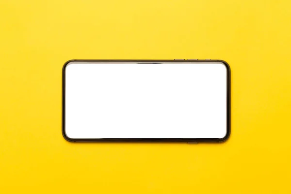 Black Smartphone Blank Screen Mockup Isolated Yellow Background Clipping Path — Stock Photo, Image