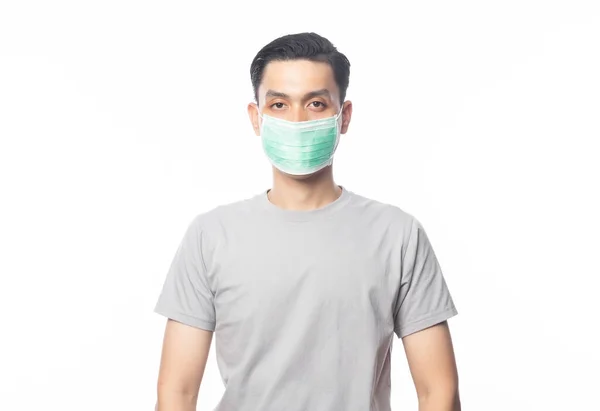 Ung Asiatisk Man Bär Hygienisk Mask För Att Förhindra Infektion — Stockfoto