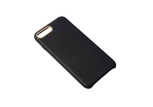 Czarny Pusty Futerał Skórzany Smartfon Izolowany Białym Tle Ścieżką Wycinania — Zdjęcie stockowe