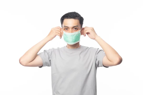 Ung Asiatisk Man Bär Hygienisk Mask För Att Förhindra Infektion — Stockfoto