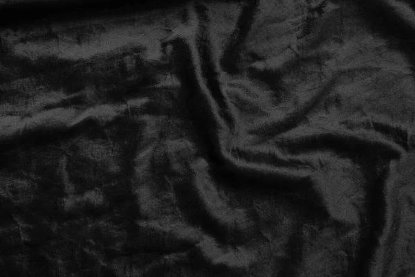 Abstract Zwarte Stof Doek Textuur Achtergrond Vloeibare Golf Golvende Plooien — Stockfoto