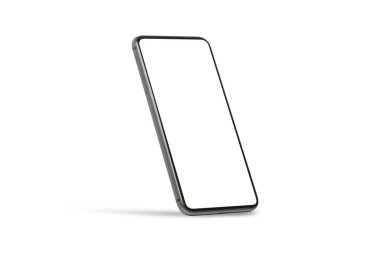 Klip yolu ile beyaz arkaplanda izole edilmiş boş ekran ile siyah mobil akıllı telefon modeli, uygulama veya web sitesi tasarım projeniz için maket kullanılabilir.