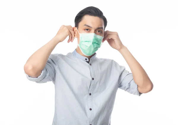 Junger Asiatischer Geschäftsmann Mit Hygienemaske Infektionen Ncov Oder Coronavirus Verhindern — Stockfoto