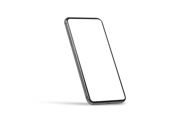 Mockup Smartphone Móvel Preto Com Tela Branco Isolada Fundo Branco — Fotografia de Stock