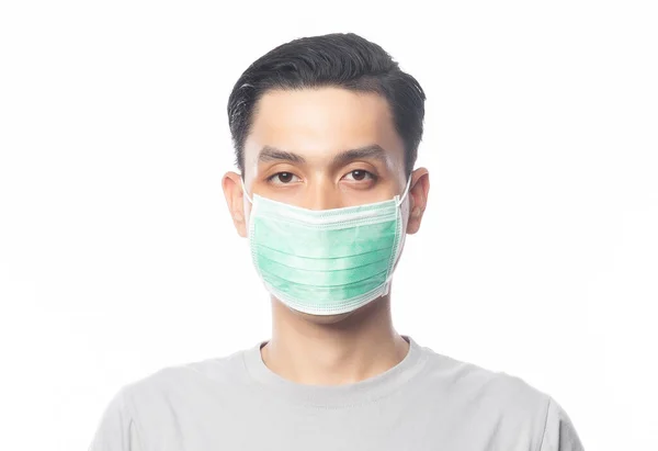 Närbild Ung Asiatisk Man Bär Hygienisk Mask För Att Förhindra — Stockfoto