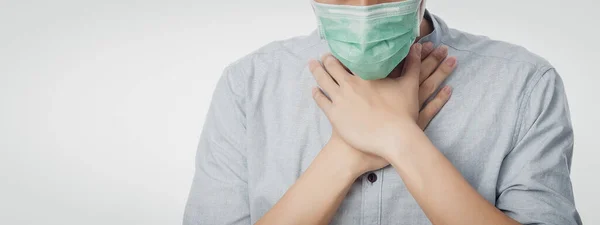 Ung Affärsman Hygienisk Mask Som Lider Ont Halsen 2019 Ncov — Stockfoto