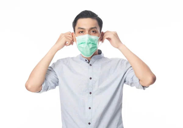 Ung Asiatisk Affärsman Bär Hygienisk Mask För Att Förhindra Infektion — Stockfoto