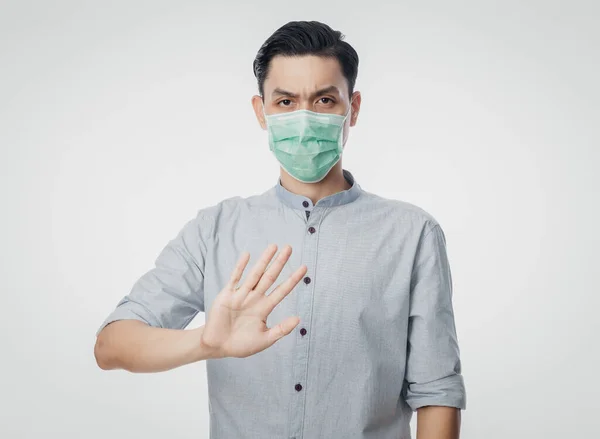 Ung Asiatisk Affärsman Bär Hygienisk Mask Gest Stopp För Att — Stockfoto