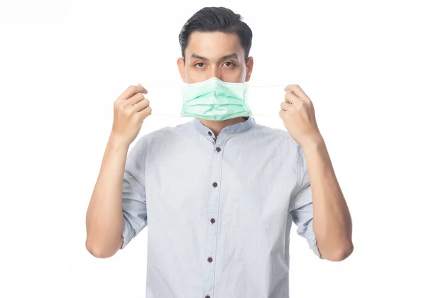 Enfeksiyonu Önlemek Için Hijyenik Maske Takan Genç Asyalı Adamı 2019 — Stok fotoğraf