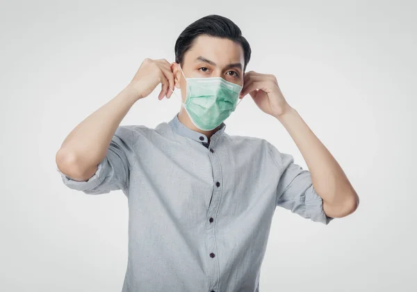 Junger Asiatischer Geschäftsmann Mit Hygienemaske Infektionen Ncov Oder Coronavirus Verhindern — Stockfoto