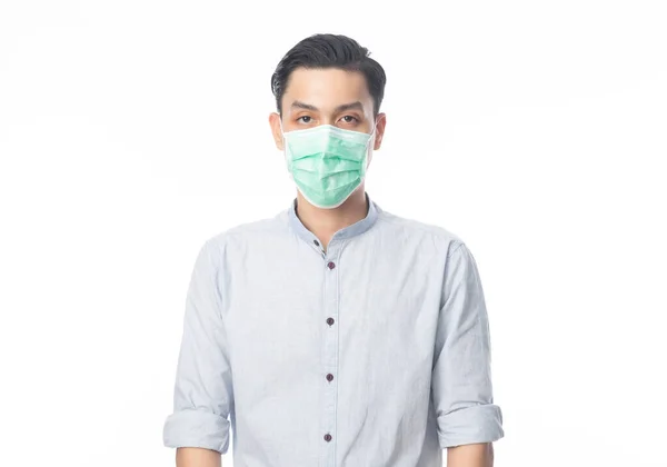 Jonge Aziatische Zakenman Draagt Hygiënisch Masker Infectie Voorkomen 2019 Ncov — Stockfoto