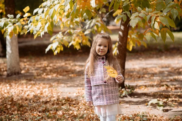 Rolig Flicka Gammal Promenader Parken Hösten — Stockfoto