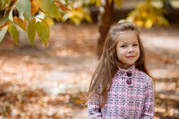 Funny Girl Years Old Walks Park Autumn — Stock Photo, Image